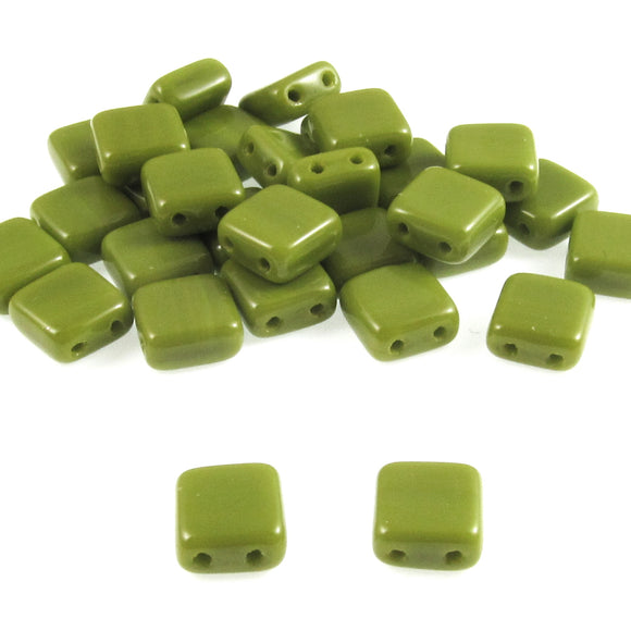 Opaque Green Square Tile Beads