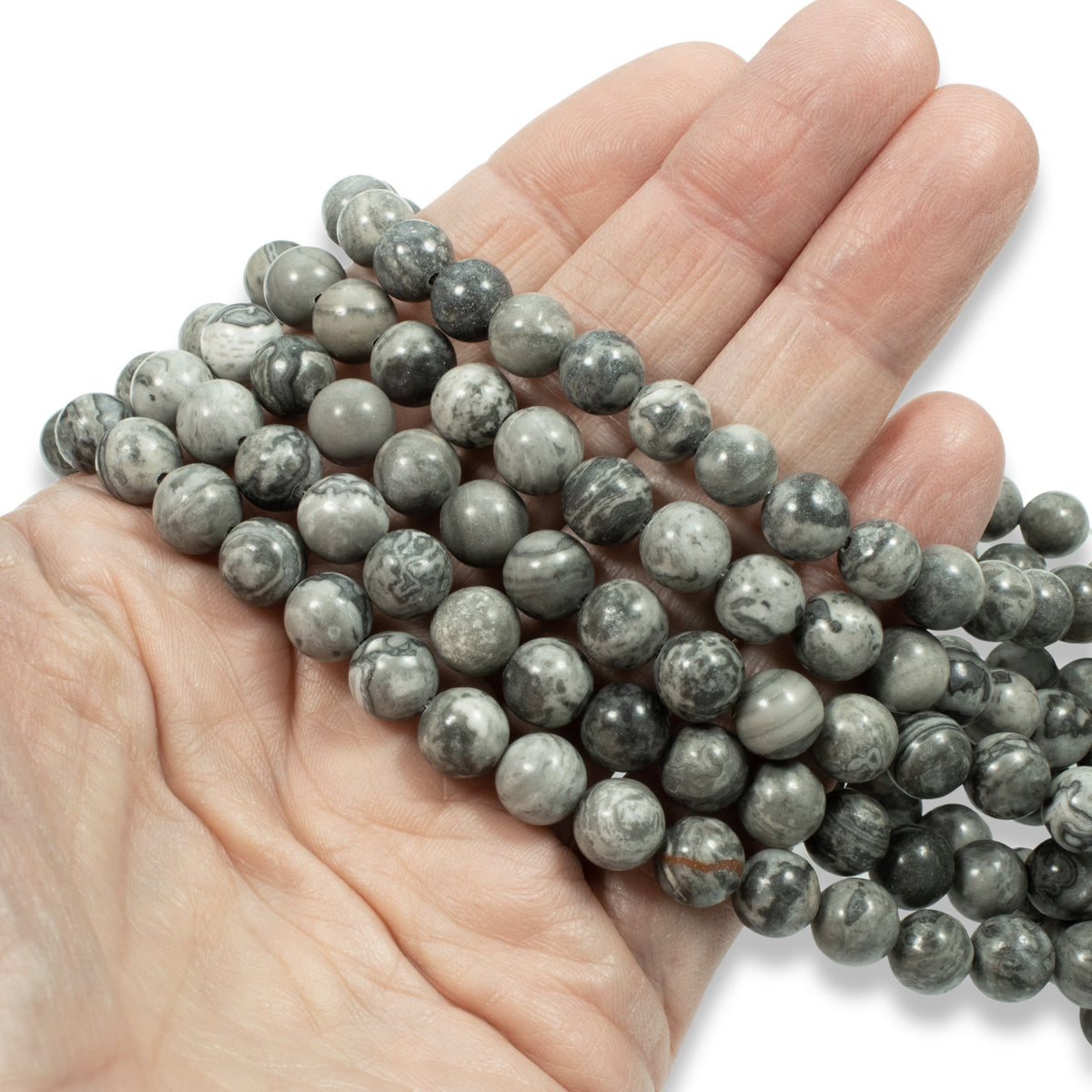 Natural Gray Maifan Stone 8mm Round Beads, Unique Gray Fossil Jasper Gemstone