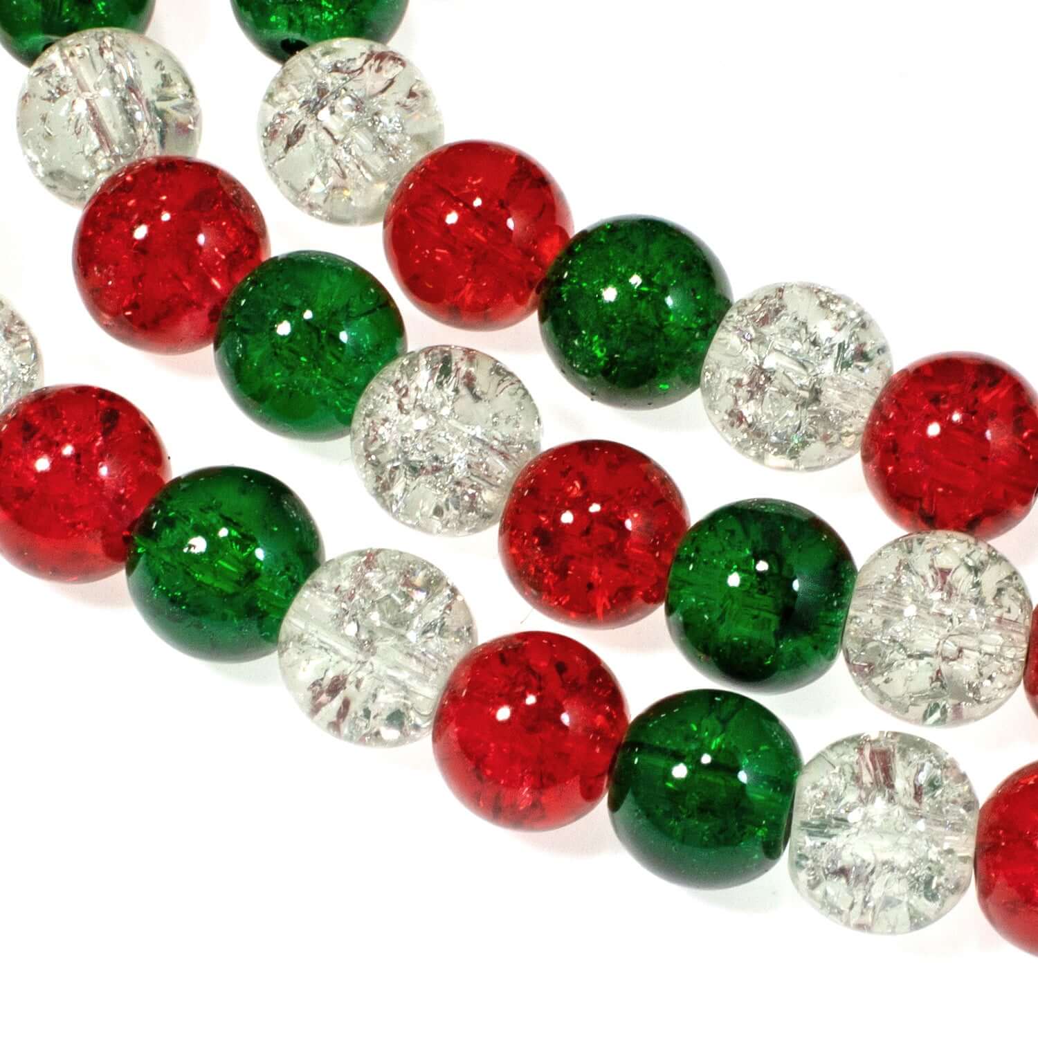 12mm Red Round Glass Crackle Beads, Holiday Christmas Beads 20/Pkg