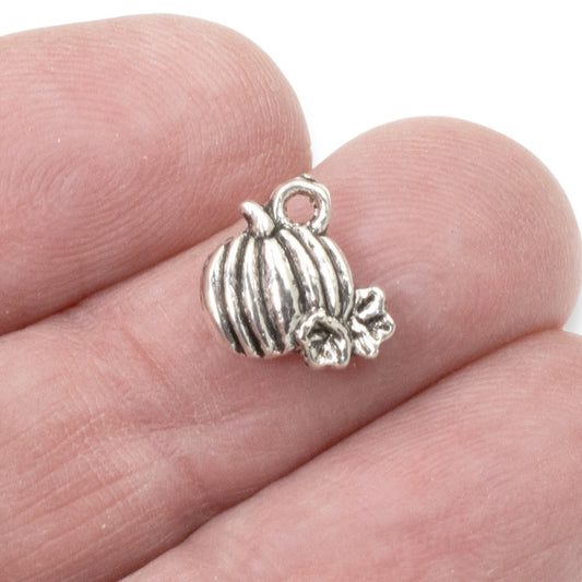 50 Silver Mini Pumpkin Charms for Fall Halloween Jewelry Crafting & Accessories