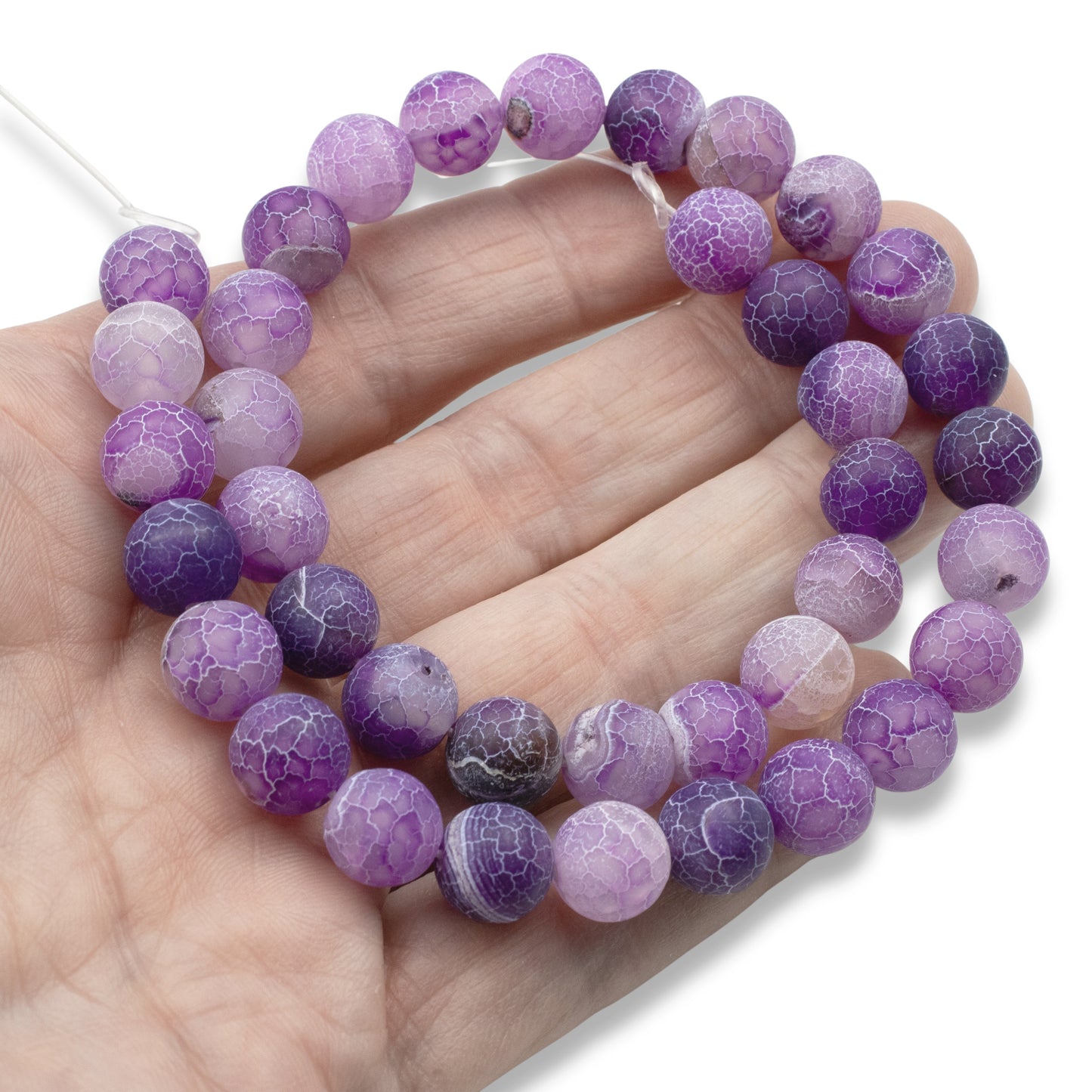 Purple Dragon Vein Agate Beads: 10mm Frosted Matte Round Gemstone, 15" Strand for Jewelry & Crafting