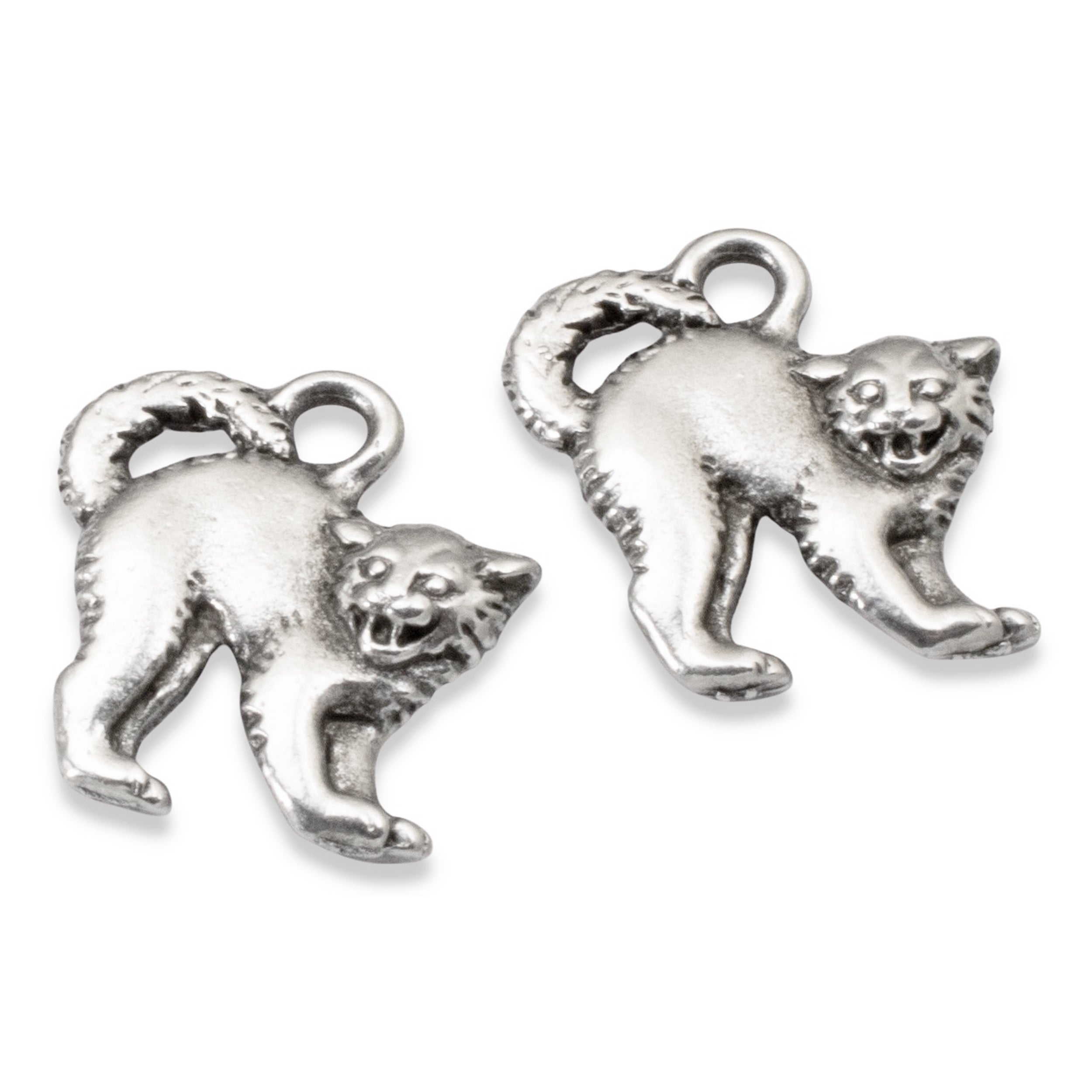 Silver Scary Cat Charms | Halloween Charms | Hackberry Creek