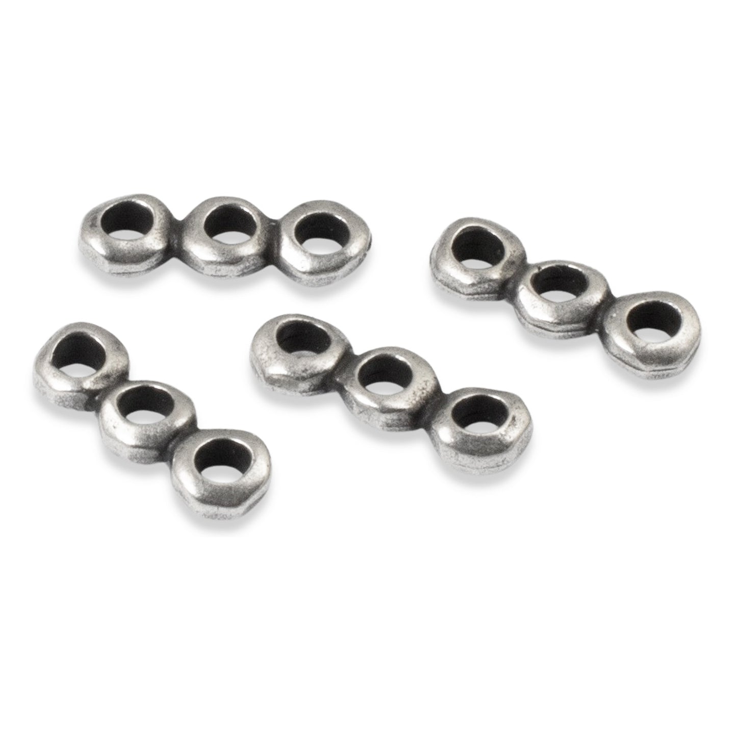 4 Pewter Nugget 3-Hole 5mm Spacer Bars, TierraCast Link for Multi-Strand Jewelry