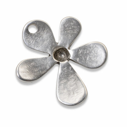 Large Hammered Flower Pendant, 1Pc Silver Artisan Style European Charm, Boho DIY