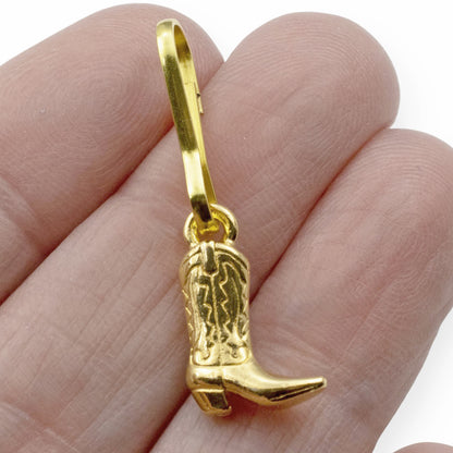 Cowgirl Boot Zipper Charm: Gold Plated Western Southwestern Bag Keychain Clip