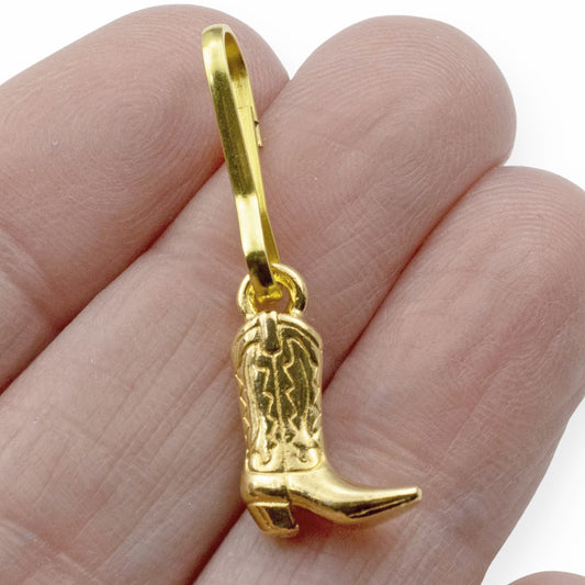 Cowgirl Boot Clip-On Charm Gold: 24k Plated Western Zipper Pull Keychain Accessory