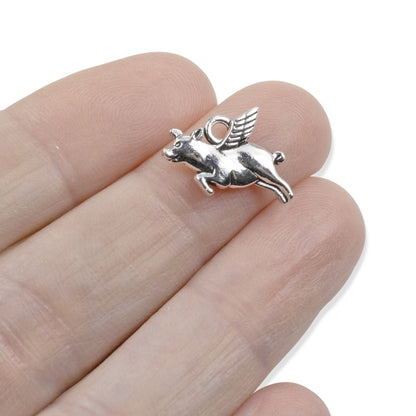 Silver Flying Pig Charms 20Pcs, Whimsical Novelty Metal Pendants Jewelry Supply
