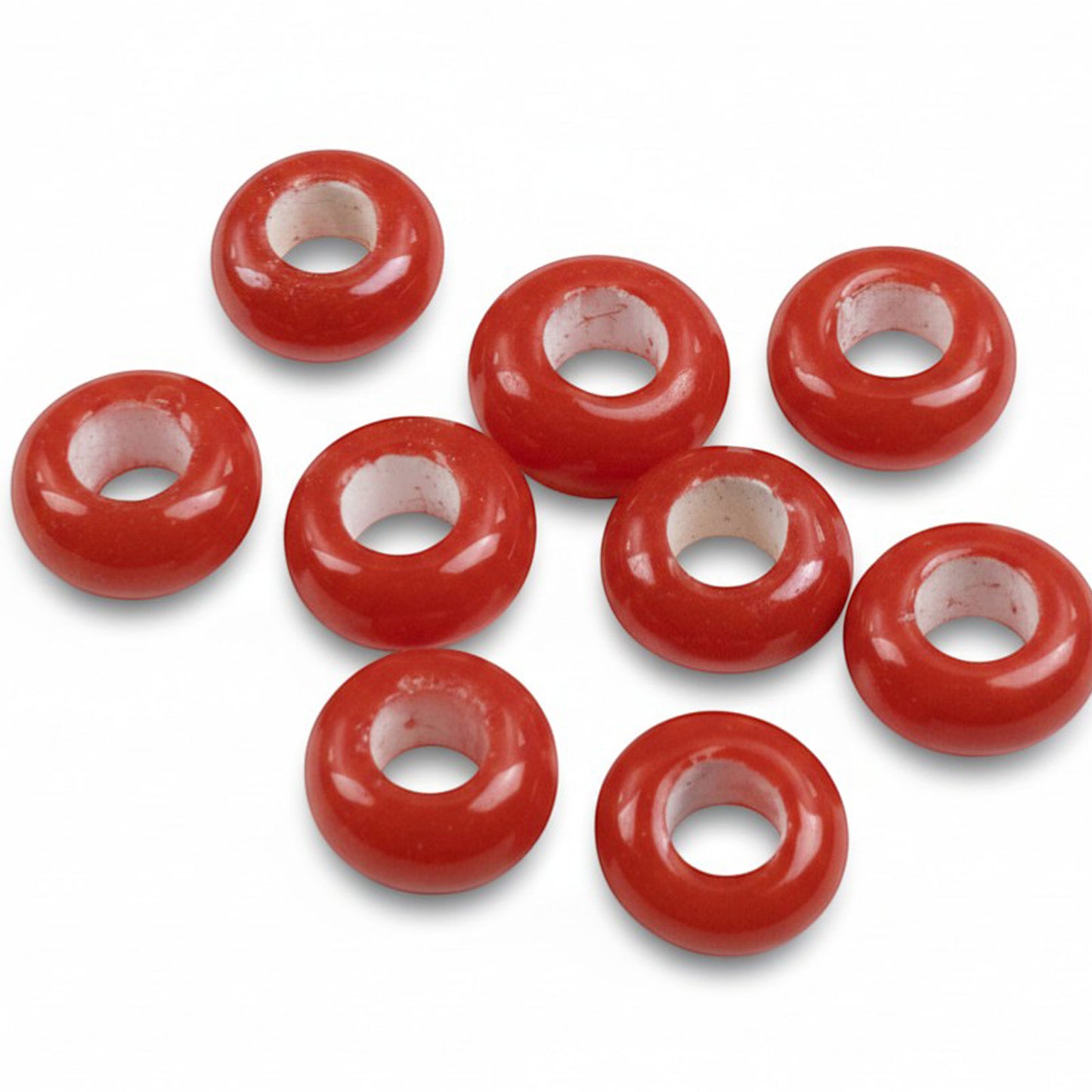 Red Rondelle Lampwork Beads: Indonesian Glass Large Hole 10mm Euro Style 10-Pack