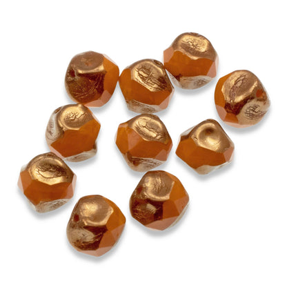 Orange Opaline + Bronze Finish 9mm Baroque Central Cut Czech Glass Beads, 10Pcs