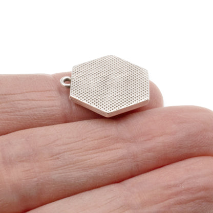 Silver Hexagon Bee Charm: 2Pc Medallion Pendants, Spring Garden Jewelry Making, Nature Earrings