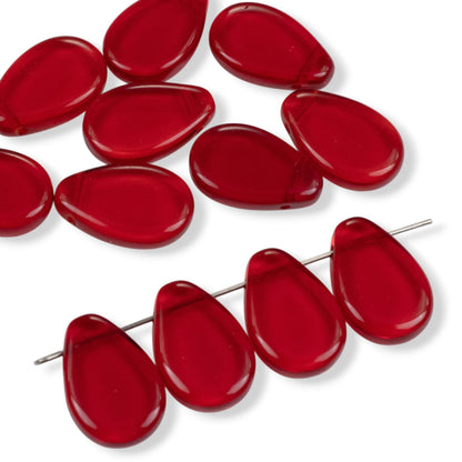 Siam Red Czech Glass Teardrop Beads:12-Pack Flat Pear Holiday Red 12x18mm