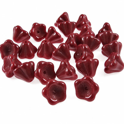 Maroon Red Bell Flower Beads, 25-Pack Czech Glass for Jewelry Crafts, 6x8mm