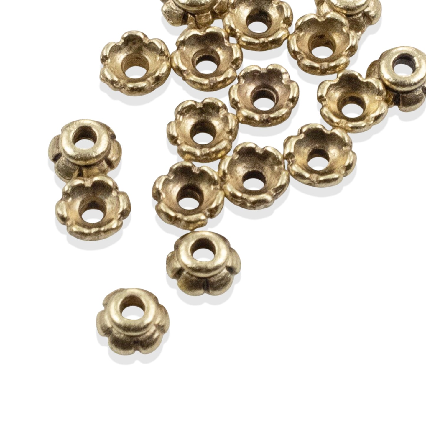Satin Brass Scalloped Bead Caps: Floral 4mm Delicate Earring Caps 20-Pack