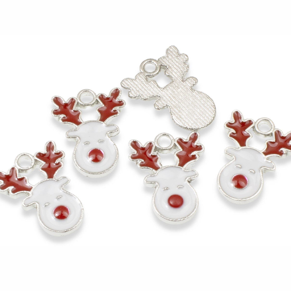 10 Cute Reindeer Face Charms, Festive Enamel Craft Supplies for Holiday Crafting