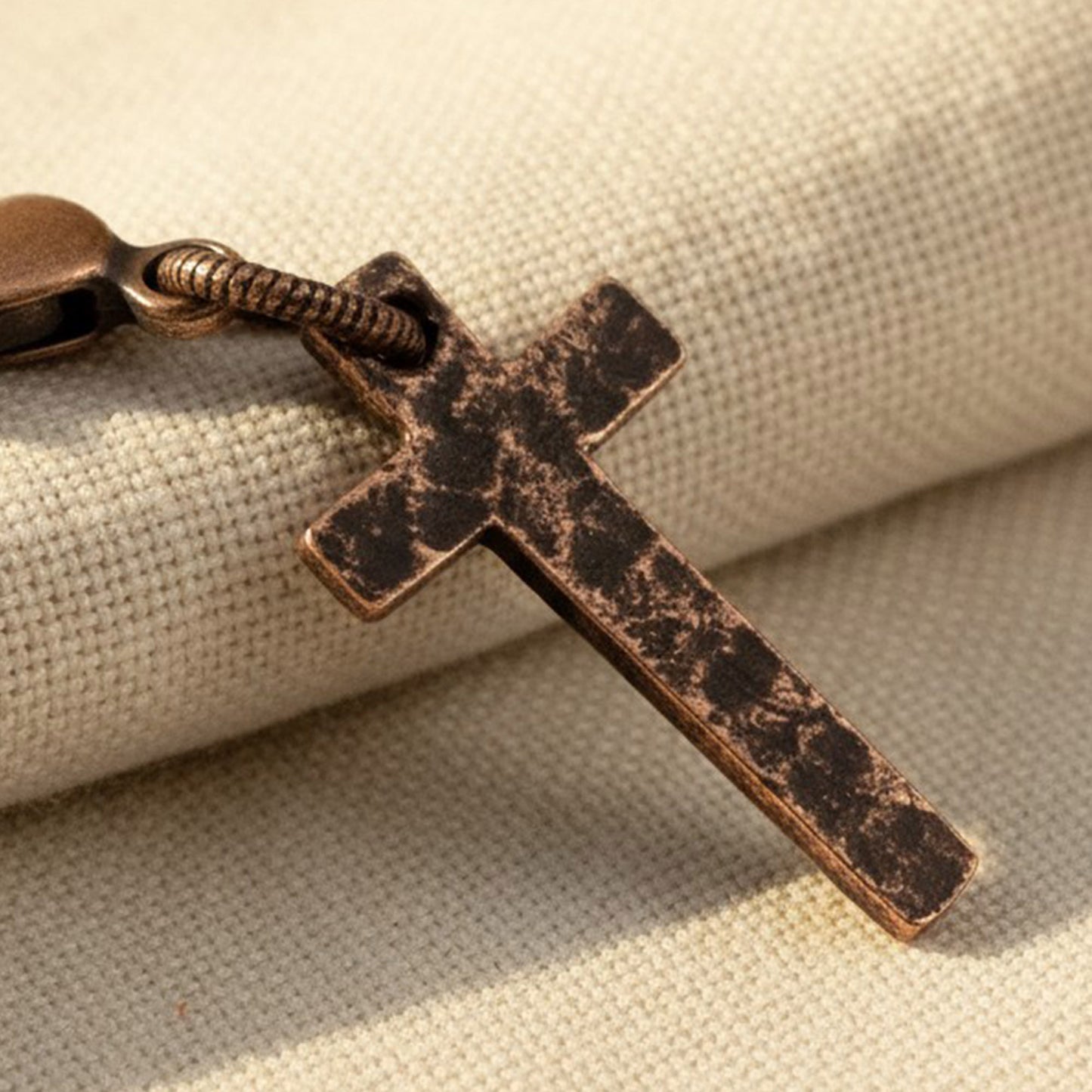 Copper Cross Clip-On Charm: Delicate Distressed Finish Boho Pendant Baptism Gift
