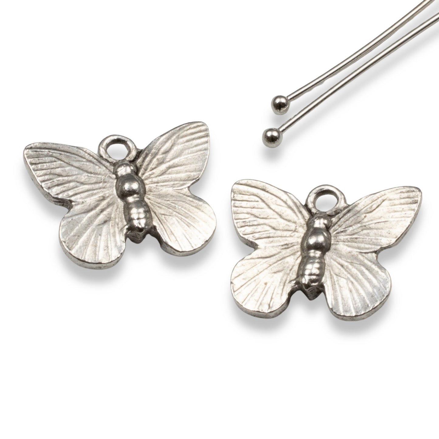 Silver Butterfly Charms: Antique Pewter Nature Pendants USA Made 2-Pack
