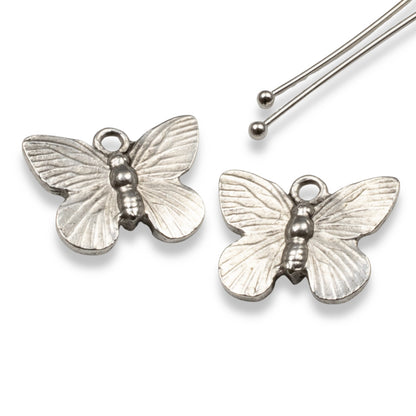 Silver Butterfly Charms: Antique Pewter Nature Pendants USA Made 2-Pack