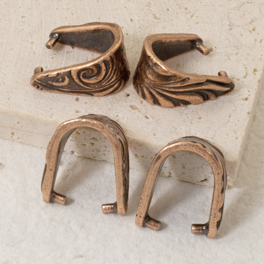 4 Copper Large Jardin Pendant Pinch Bails, TierraCast Pewter Jewelry Connectors
