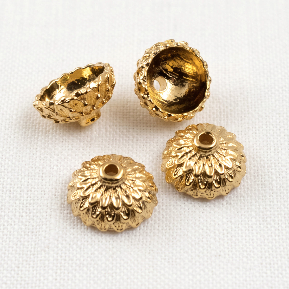 Gold Acorn Bead Caps, 24K Plated TierraCast Design for Autumn Jewelry 4-Pack