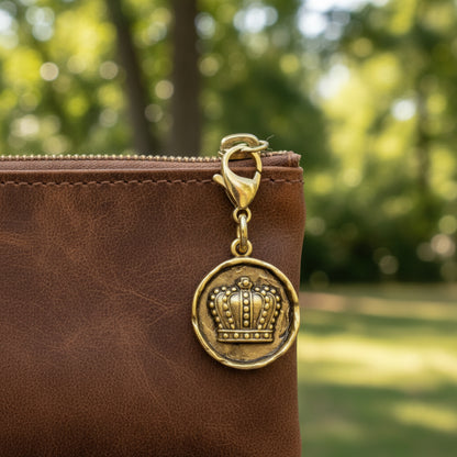 Gold Crown Charm, Regal Clip On Accessory, Mardi Gras King Duke Gift