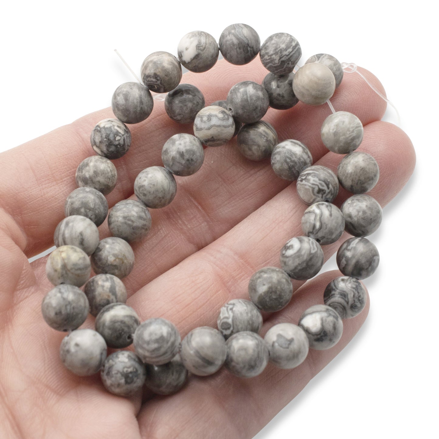 Gray Picasso Jasper Beads: 8mm Round Striped Natural Gemstone Strand 46pcs