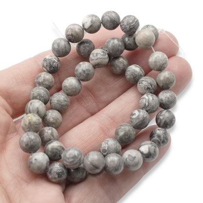 Gray Picasso Jasper Beads: 8mm Round Striped Natural Gemstone Strand 46pcs