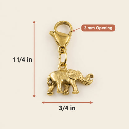 Elephant Clip-On Charm, 24K Gold Plated Pewter, Lobster Clasp Bag Accent