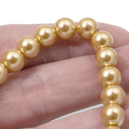 8mm Champagne Gold Glass Pearls 7-Inch Strand, Fall & Wedding Jewelry Making