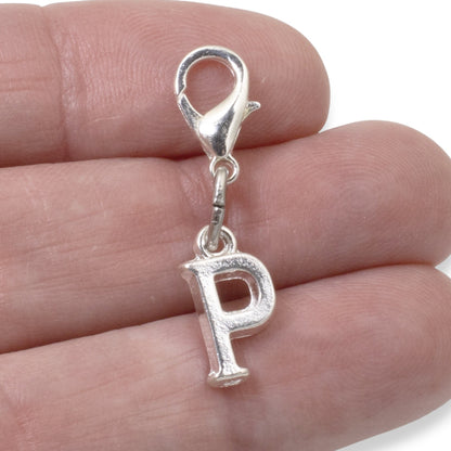 Letter P Clip On Charm: Silver Initial Alphabet Personalized Jewelry Gift