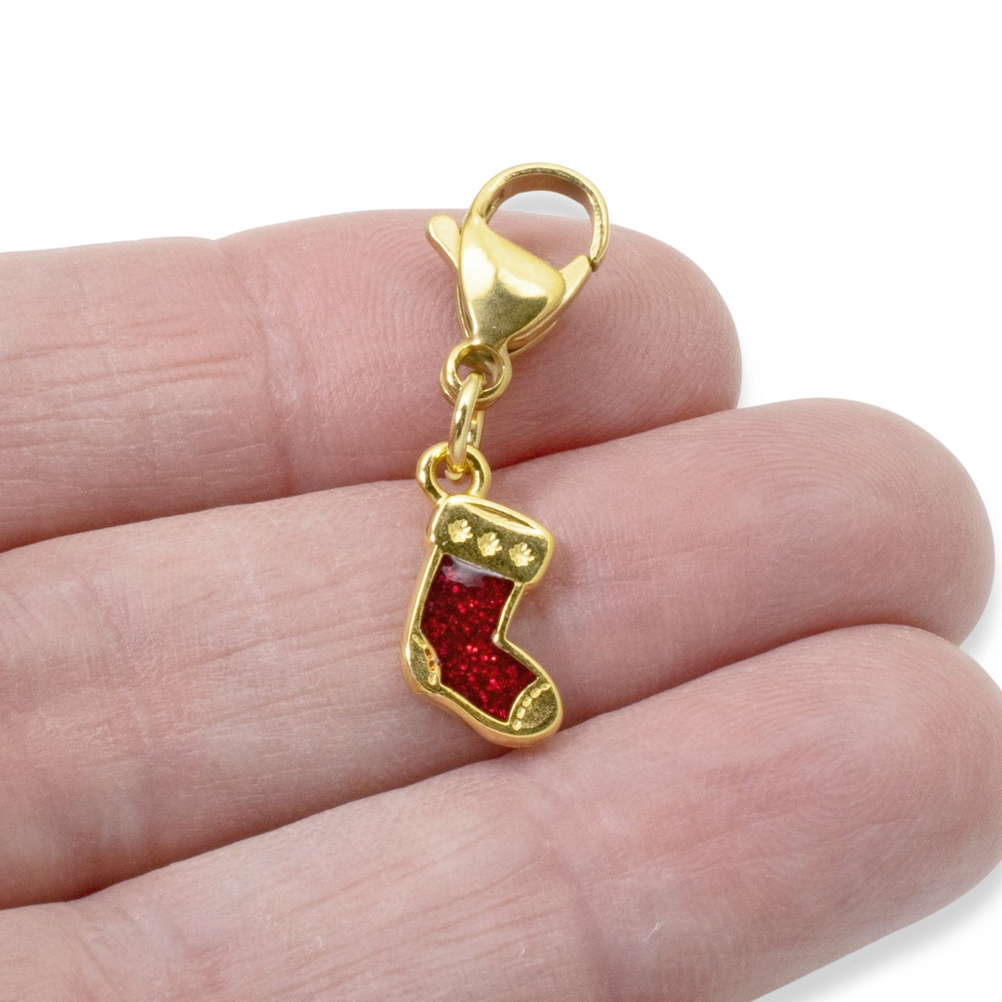 Gold Christmas Stocking Clip-On Charm, Holiday Bracelet Charm, Festive Jewelry