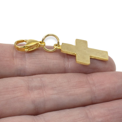 Gold Cross Clip-On Charm: 24k Plated Religious Pendant Purse Bag Accessory