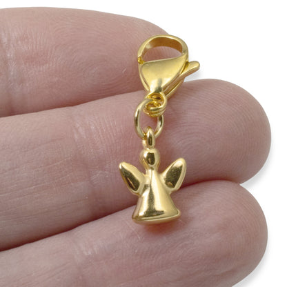 Gold Angel Clip On Charm, 24K Plated Guardian Angel, Spiritual Sympathy Gift