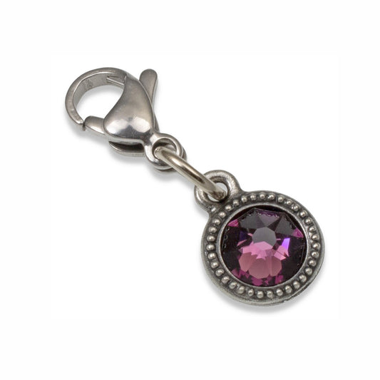 February Birthstone Clip-On Charm, Amethyst European Crystal + Lobster Clasp