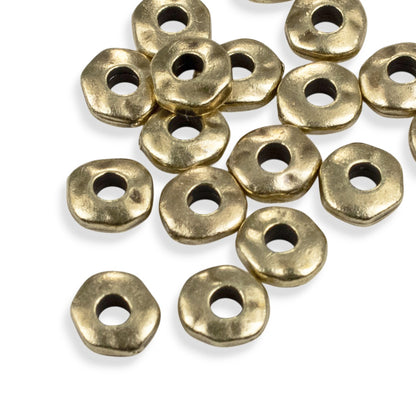 Antique Brass 7mm Large Hole Nugget Spacer Beads for Leather Cord 20 Pack