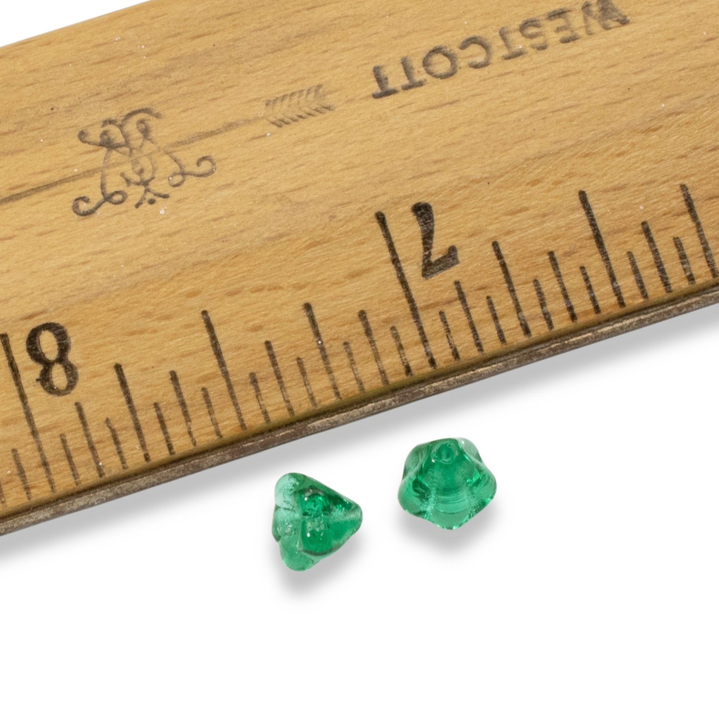 100pcs Teal Green Czech Glass Mini Bell Flower Beads, 4x6mm Spring Garden Beads