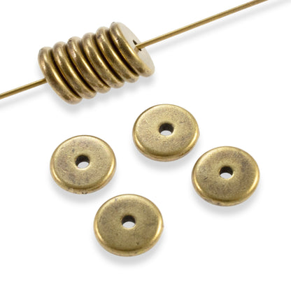 10 Antique Brass 8mm Spacer Beads - TierraCast Heishi Disk for Jewelry Design