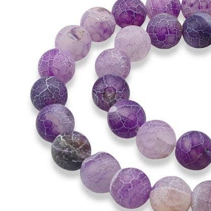 Purple Dragon Vein Agate Beads: 10mm Frosted Matte Round Gemstone, 15" Strand for Jewelry & Crafting