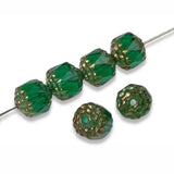 Emerald Green Faceted 8mm Crown Cathedral Beads, Czech Glass (12 Pieces)