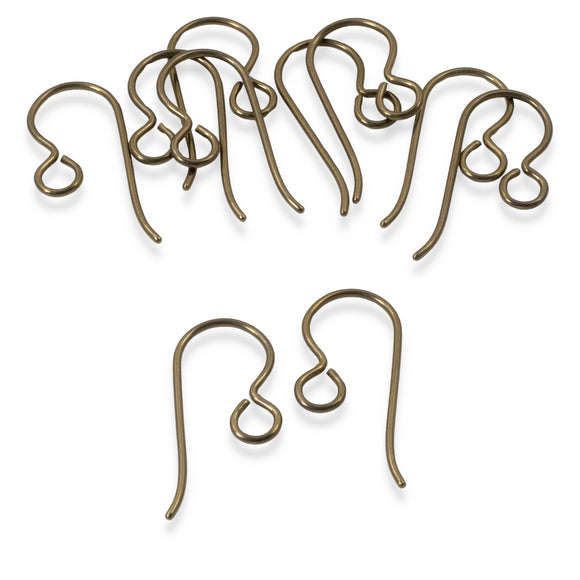 10 Antique Brass Niobium Ear Wires - Regular Loop - Hypoallergenic Earring Hooks