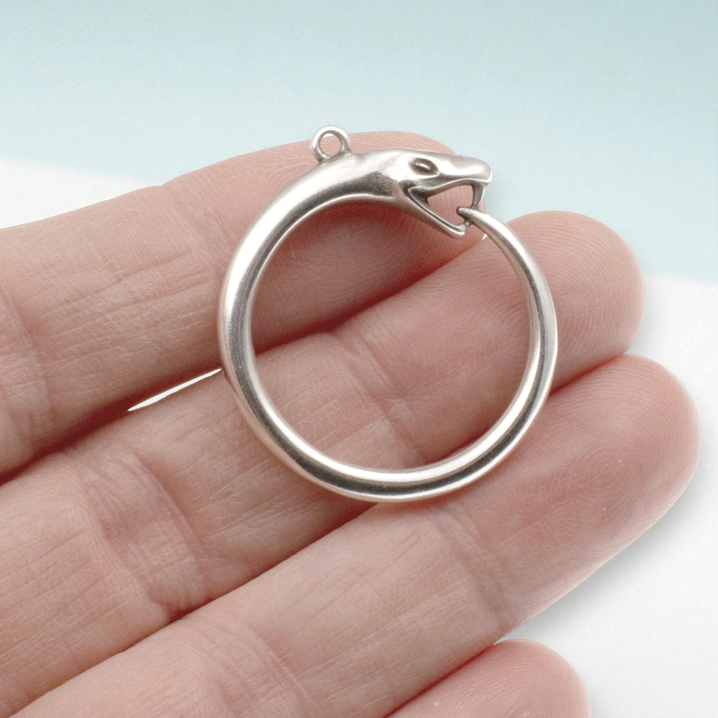 Silver Ouroboros Pendant: Snake Eating Tail Eternity Symbol, Alchemy Jewelry