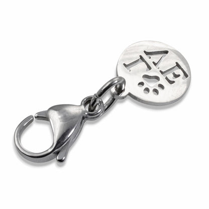Paw Print Clip On Charm: Silver Love Dog Tag Pet Collar Accessory Stainless Steel