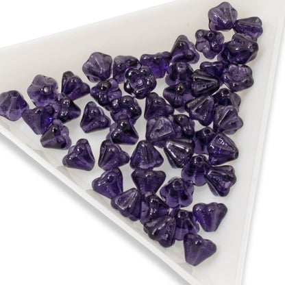 100pcs Deep Violet Czech Glass Mini Bell Flower Beads, 4x6mm Purple DIY Jewelry
