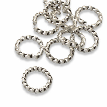 Large Bright Silver Rope Jump Rings: 10-Pack Charm Necklace Connectors