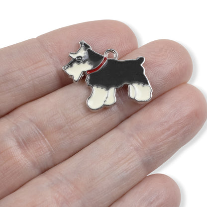 Schnauzer Dog Enamel Charms 6-Pack: Silver Metal Pendants Dog Mom Accessories