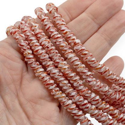 Red White Peppermint Stripe Rondelle Glass Beads: Indonesian Lampwork 17 Inch Strand 135 Beads Christmas Holiday Jewelry Making