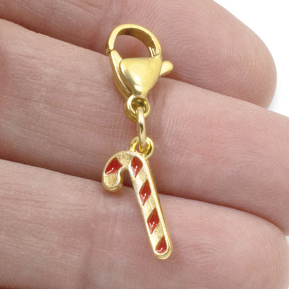 Gold Christmas Stocking Clip-On Charm, Holiday Bracelet Charm, Festive Accessory