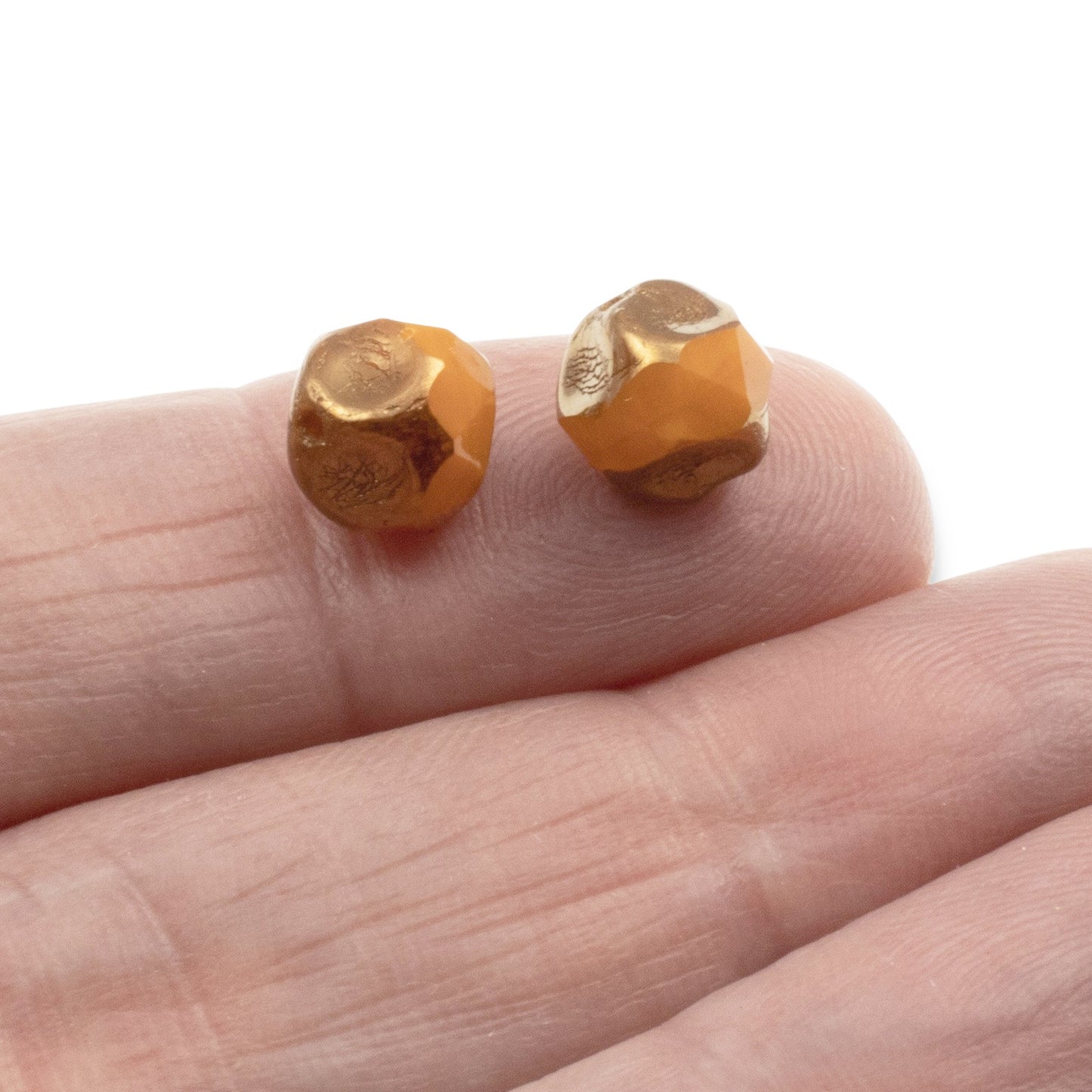 Orange Opaline + Bronze Finish 9mm Baroque Central Cut Czech Glass Beads, 10Pcs