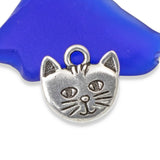 4 Silver Cat Face Charms, TierraCast Whiskers Kitty Cat Lover Charm