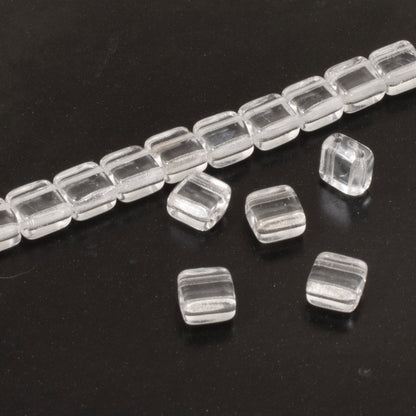 50 Square Tile Beads - Crystal Clear - 6mm 2-Hole Czech Glass for DIY Bracelets