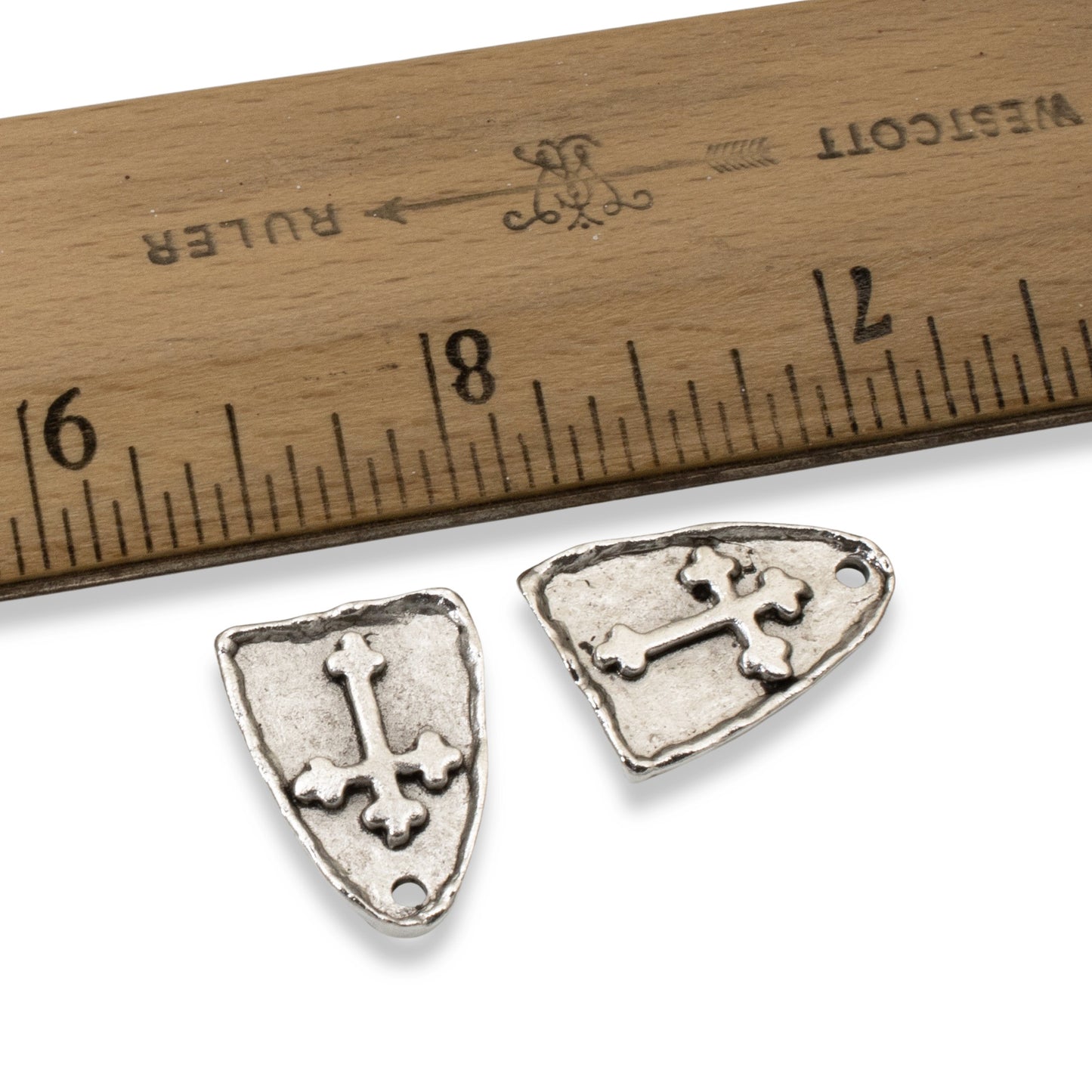 Silver Arch Cross Medallion Charms, Gothic Cross, Religious Pendant, 2-Pack